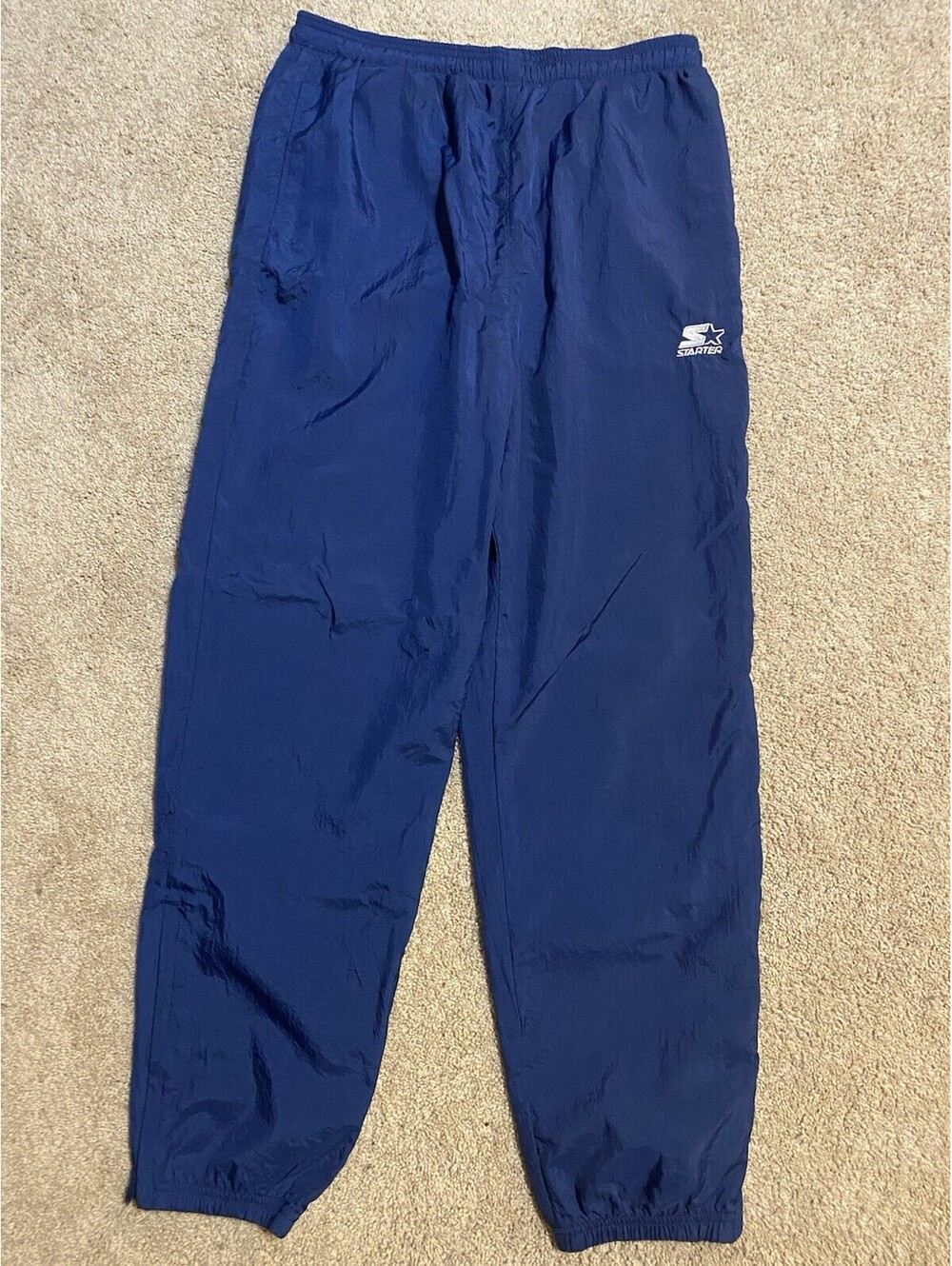 Starter Men's Size Large Navy Blue Mesh-Lined Windbreaker Track Pants - 90's/Y2K